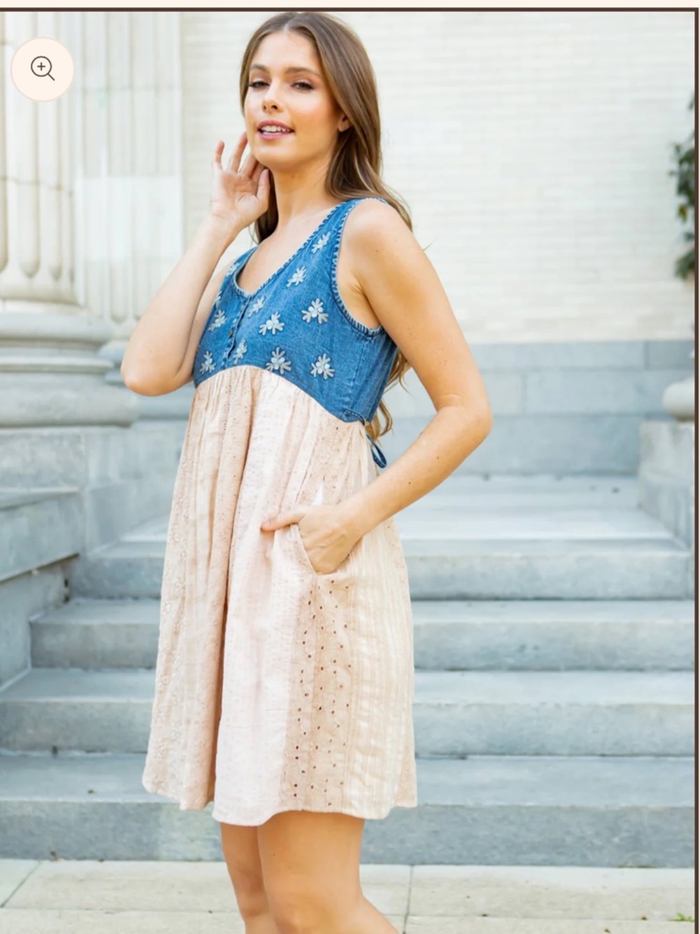 NWT- Young Threads Denim Daisy Embroidered Dress